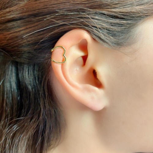 Kalp Gold Kıkırdak Cuff Gümüş Kadın Küpe - CNG Jewels