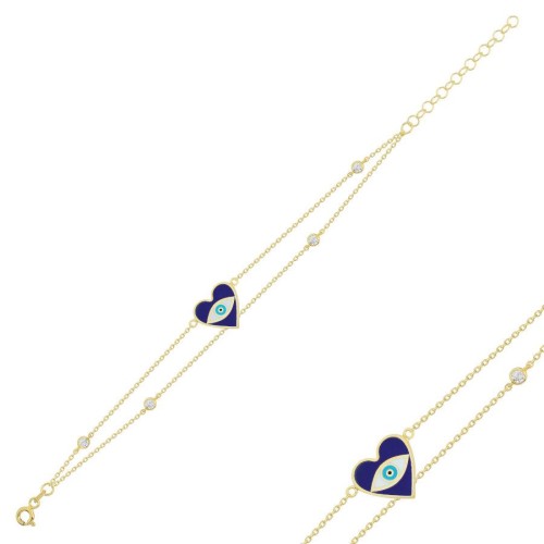 Kalp Lacivert Nazar Boncuğu Gümüş Bileklik - CNG Jewels