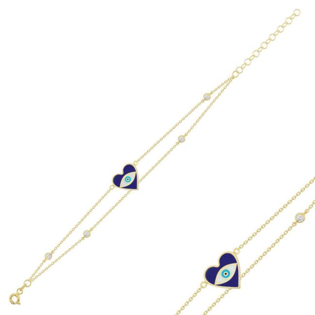 Kalp Lacivert Nazar Boncuğu Gümüş Bileklik - 1