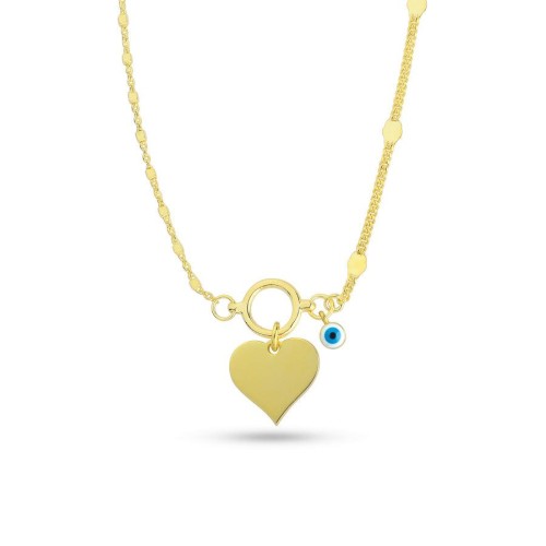 Kalp Nazar Boncuklu Kadın Gümüş Kolye - CNG Jewels