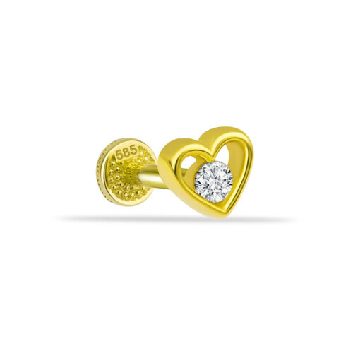 Kalp Ortası Tektaş Altın Tragus Piercing - CNG Jewels