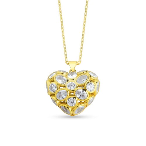 Kalp Taşlı Gold Gümüş Kadın Kolye - CNG Jewels