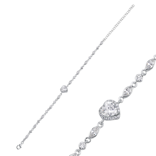 Heart Stone Chain Women's Silver Bracelet - CNG Jewels