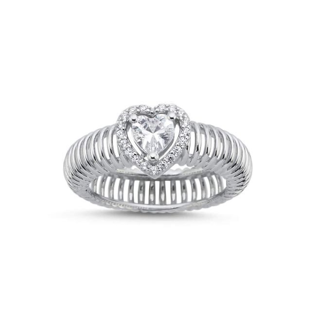 Kalp Tektaş Akordiyon Kadın Gümüş Yüzük - 1