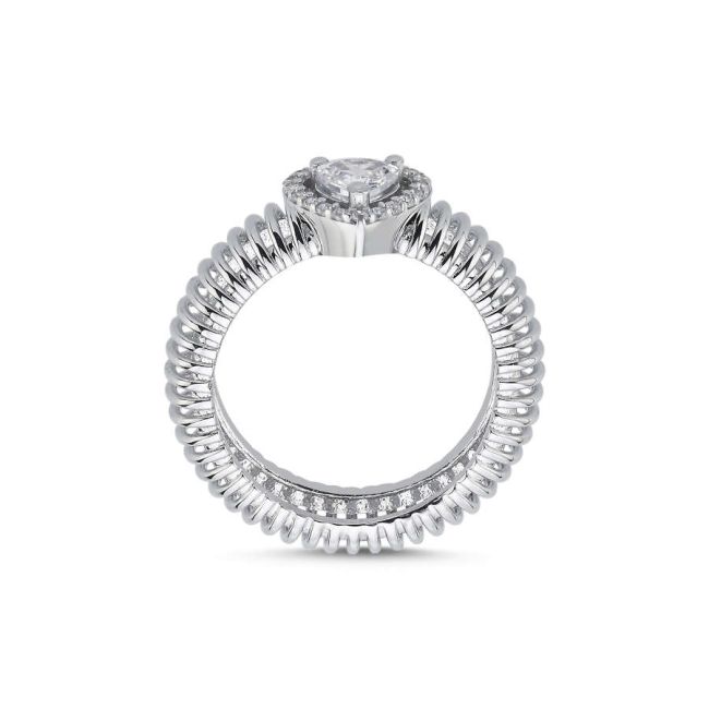 Kalp Tektaş Akordiyon Kadın Gümüş Yüzük - 2