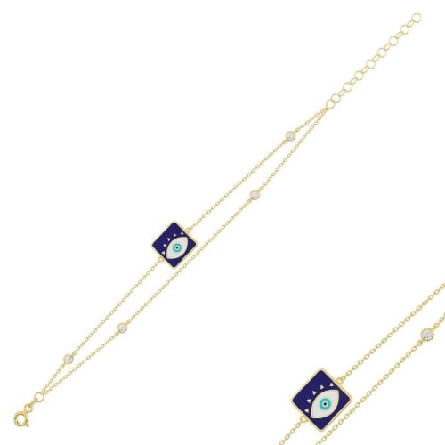 Kare Lacivert Göz Gümüş Kadın Bileklik - CNG Jewels