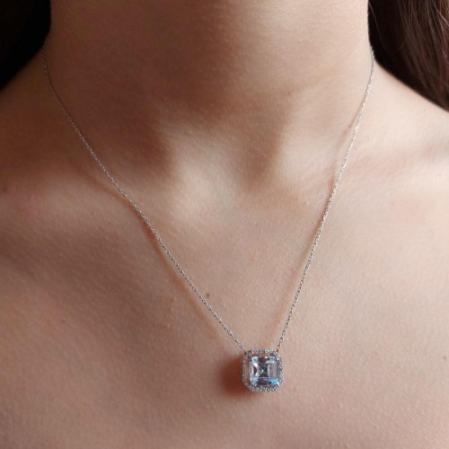 Kare Tektaş Oktagon Anturaj Pırlanta Modeli Gümüş Bayan Kolye - CNG Jewels (1)