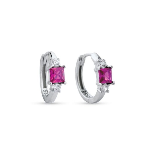 Kare Yakut Gümüş Küçük Halka Küpe - CNG Jewels