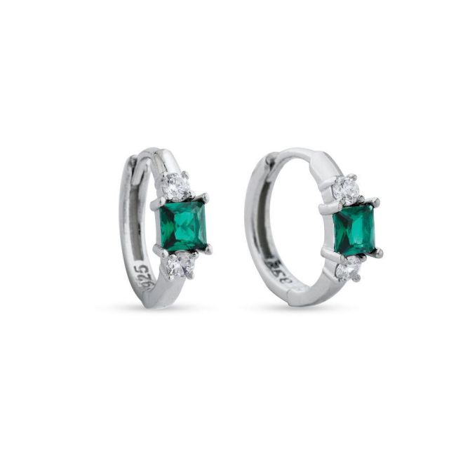 Kare Zümrüt Gümüş Küçük Halka Küpe - 1