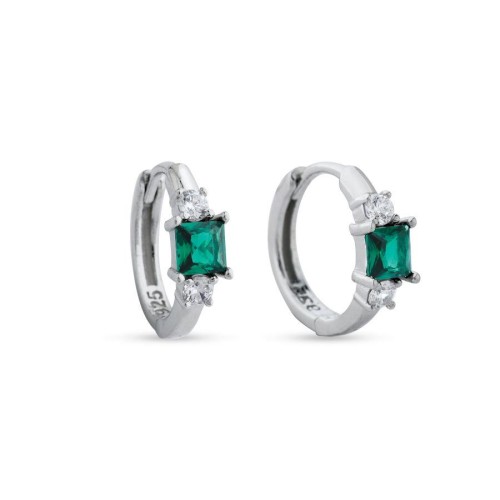 Kare Zümrüt Gümüş Küçük Halka Küpe - CNG Jewels