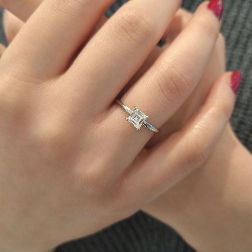 Square Emerald Cut Solitaire Silver Women's Ring - CNG Jewels