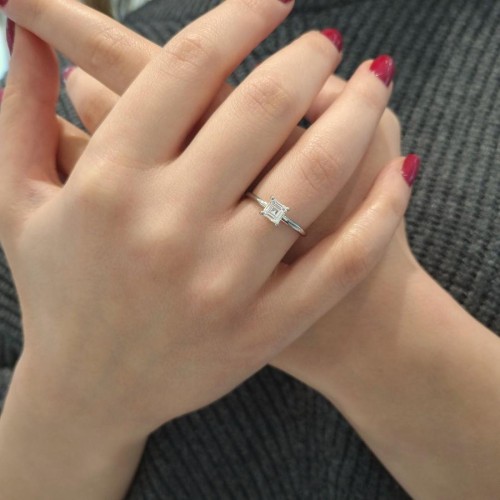 Square Emerald Cut Solitaire Silver Women's Ring - CNG Jewels (1)