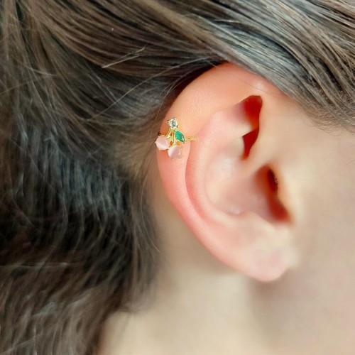 Kedi Gözü Kiraz Gold Kıkırdak Cuff Gümüş Kadın Küpe - CNG Jewels