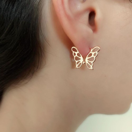 Kelebek Halka Rose Gümüş Kadın Küpe - CNG Jewels