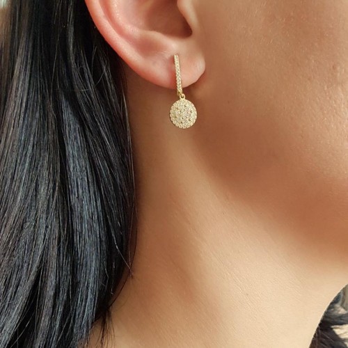 Pırlanta Modeli Sallantılı Coronet Gold Gümüş Bayan Küpe - CNG Jewels
