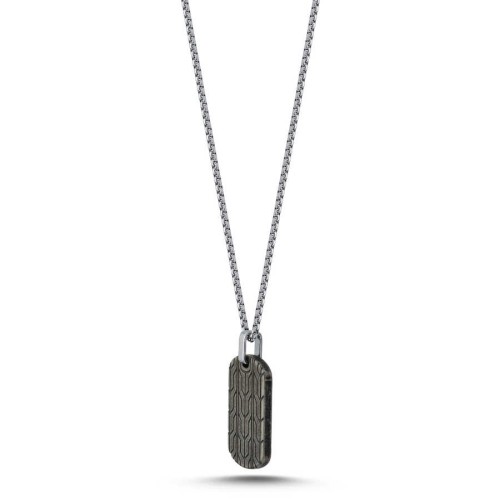 Kilim Desen Eskitme Plaka Künye Çelik Erkek Kolye - CNG Jewels (1)