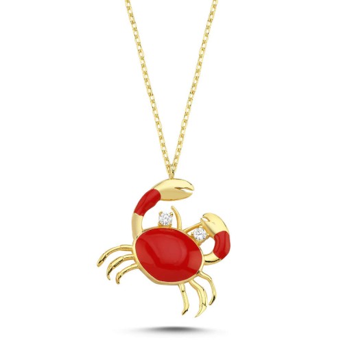 Kırmızı Renkli Yengeç Gold Gümüş Kolye - CNG Jewels