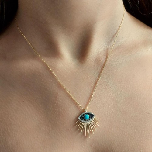 Kirpikli Badem Göz Gold Gümüş Bayan Kolye - CNG Jewels (1)