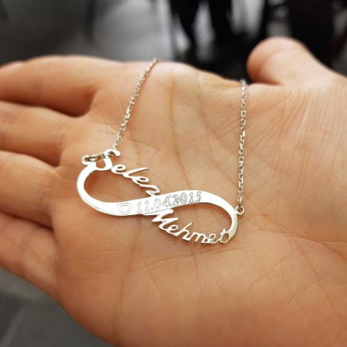 Kişiye Özel İki İsim ve Tarih Yazılı Sonsuzluk Gümüş Bayan Kolye - CNG Jewels