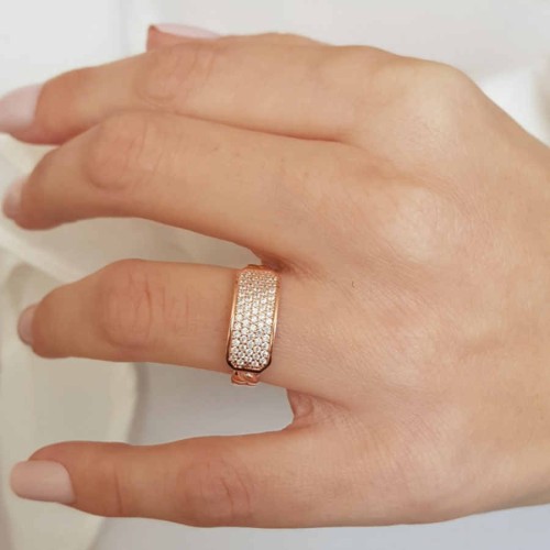 Kolu Zincir Desenli Taşlı Rosegold Gümüş Kadın Yüzük - CNG Jewels (1)