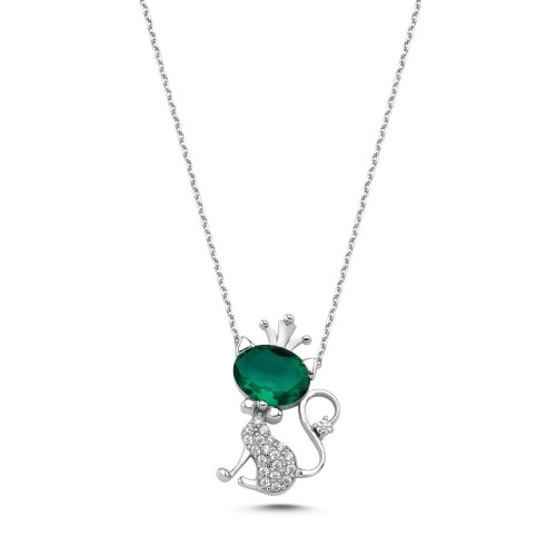 Kraliçe Kedi 14 Ayar Beyaz Altın Kolye - CNG Jewels