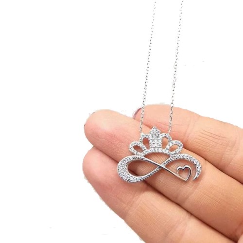 Kraliçe Taçlı Sonsuzluk Gümüş Bayan Kolye - CNG Jewels