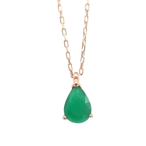 Emerald Color Small Drop Rose Silver Women's Necklace 
