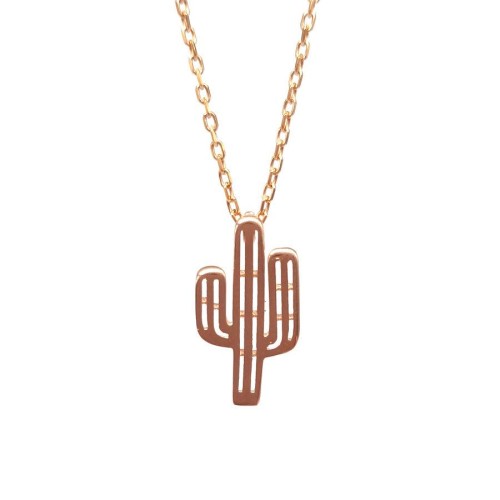 Small Cactus Rose Silver Women's Necklace 
