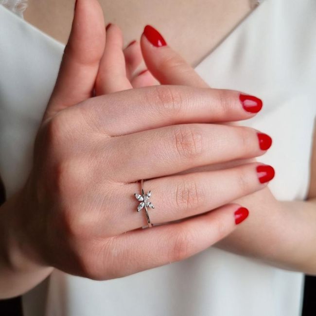 Küçük Roza Markiz Gümüş Kadın Yüzük - 1