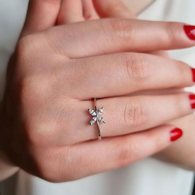 Küçük Roza Markiz Gümüş Kadın Yüzük - 2