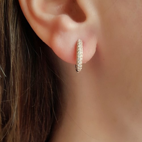Küçük Tamtur Taşlı Halka Gümüş Bayan Küpe - CNG Jewels (1)