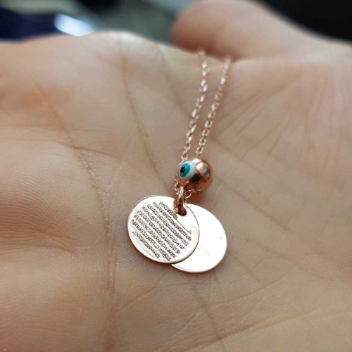 Small Round Double Ayatel Kursi and Evil Eye Prayer Rose Silver Women's Necklace - CNG Jewels (1)