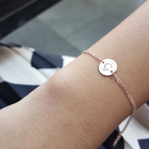 Küçük Yuvarlak Plaka Ç Harfi Rose Gold Gümüş Bayan Bileklik 