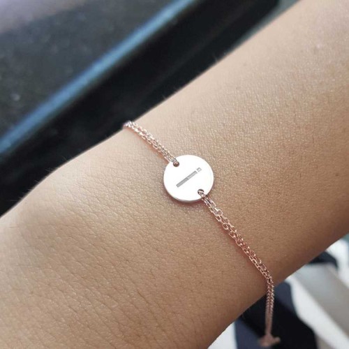 Küçük Yuvarlak Plaka İ Harfi Rose Gold Gümüş Bayan Bileklik - CNG Jewels