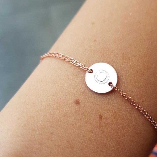Küçük Yuvarlak Plaka O Harfi Rose Gold Gümüş Bayan Bileklik 
