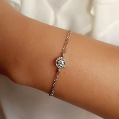 Küçük Yuvarlak Tektaş Anturaj Gümüş Bayan Bileklik - CNG Jewels