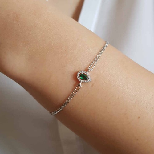 Küçük Zümrüt Damla Tektaş Anturaj Gümüş Bayan Bileklik - CNG Jewels