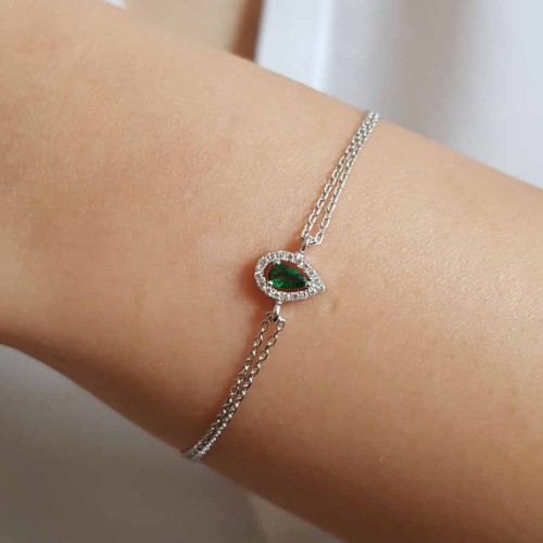 Small Emerald Drop Solitaire Anturaj Silver Women's Bracelet - CNG Jewels (1)