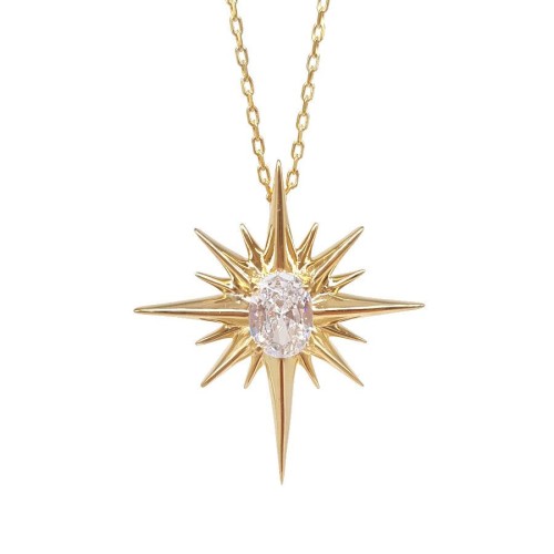 Kutup Yıldızı Gold Kadın Gümüş Kolye - CNG Jewels