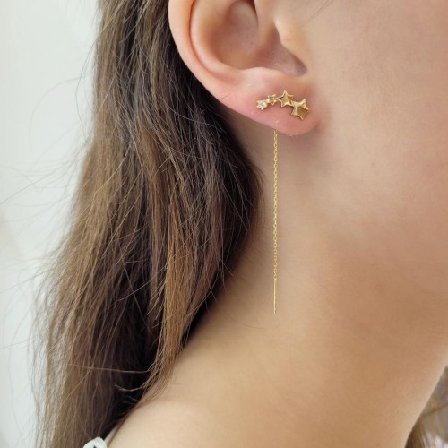 Kuyruklu Yıldız Zincir Gold Gümüş Kadın Küpe - CNG Jewels