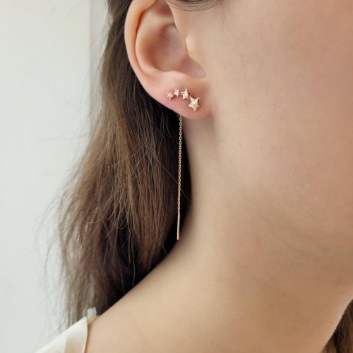 Kuyruklu Yıldız Zincir Rose Gümüş Kadın Küpe - CNG Jewels