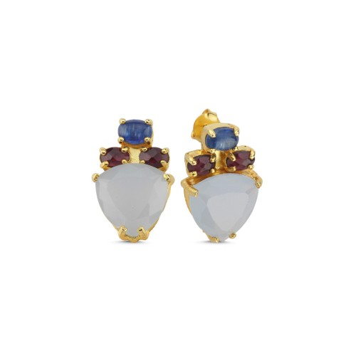Kyanit Granat Kalsedon Taşlı Tasarım Gümüş Kadın Küpe - CNG Jewels