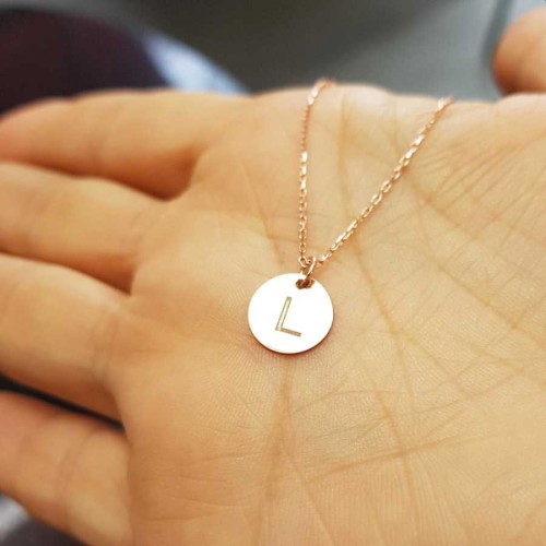 L Harfi Rose Minimal Plaka Gümüş Kadın Kolye 