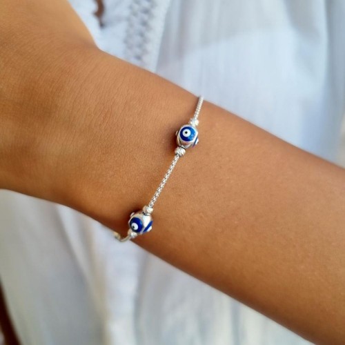 Lacivert Kübik Göz Gümüş Kadın Bileklik - CNG Jewels (1)