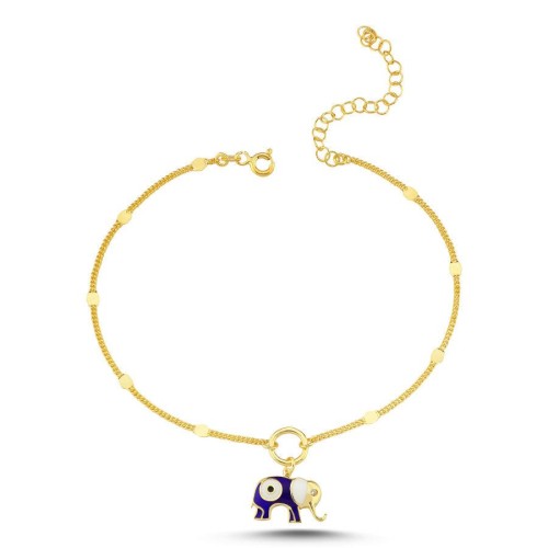 Lacivert Mineli Fil Gold Gümüş Halhal - CNG Jewels