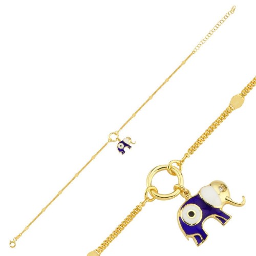 Lacivert Mineli Fil Gold Gümüş Halhal - CNG Jewels (1)