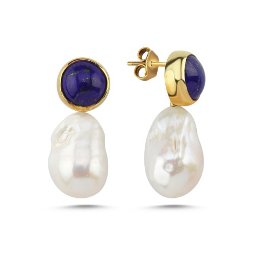 Lapis Lazuli Barok İncili Kadın Gümüş Küpe - CNG Jewels