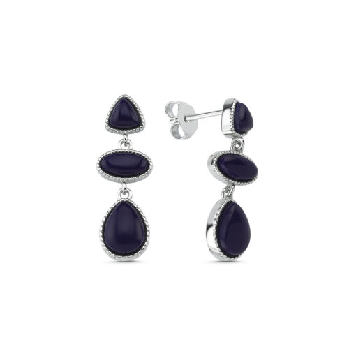 Lapis Lazuli Taşlı Sallantılı Kadın Gümüş Küpe - CNG Jewels