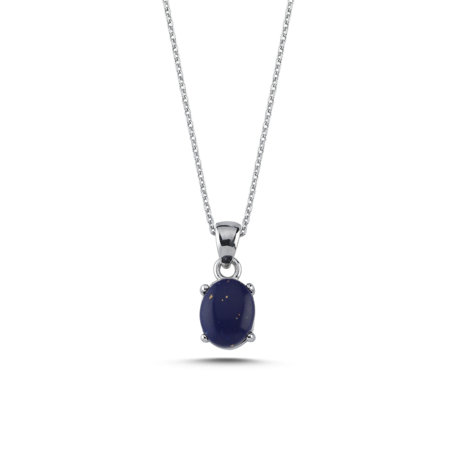 Lapis Lazuli Solitaire Women's Silver Necklace - CNG Jewels