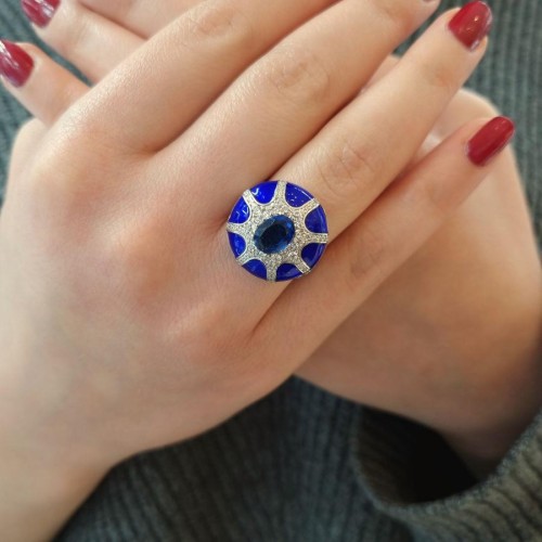 Laura Mavi Mineli Tasarım Gümüş Kadın Yüzük - CNG Jewels